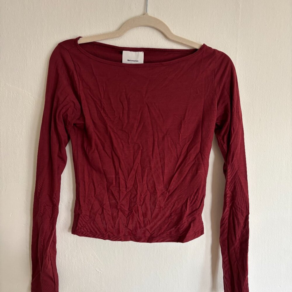 Reformation Wine Red Boat Neck Top